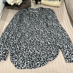 Loft Cheetah Button Up Blouse with Mock Collar